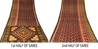 Sanskriti Vintage Brown Soft Cotton Silk Saree Ikat Hand Woven Sambhalpuri 5.5Yd