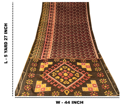 Sanskriti Vintage Brown Soft Cotton Silk Saree Ikat Hand Woven Sambhalpuri 5.5Yd