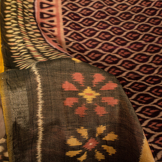 Sanskriti Vintage Brown Soft Cotton Silk Saree Ikat Hand Woven Sambhalpuri 5.5Yd