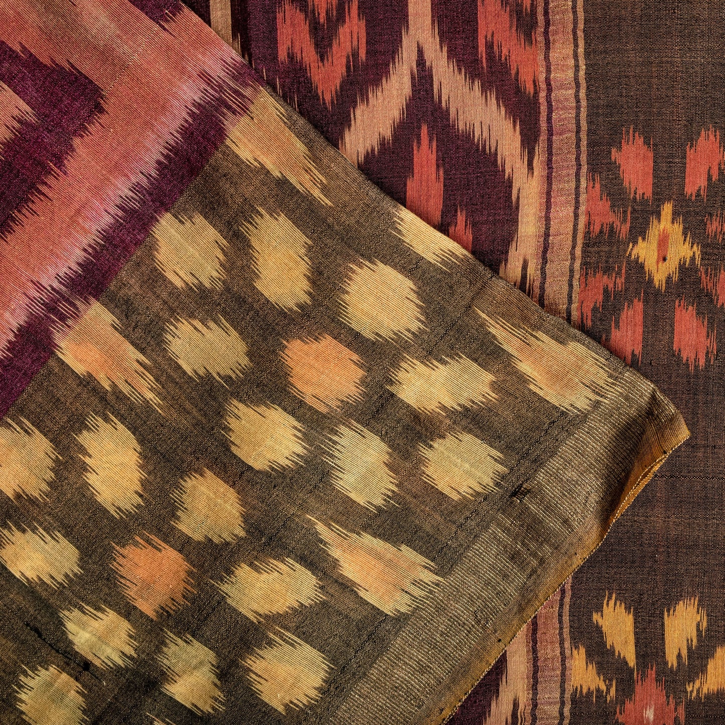Sanskriti Vintage Brown Soft Cotton Silk Saree Ikat Hand Woven Sambhalpuri 5.5Yd