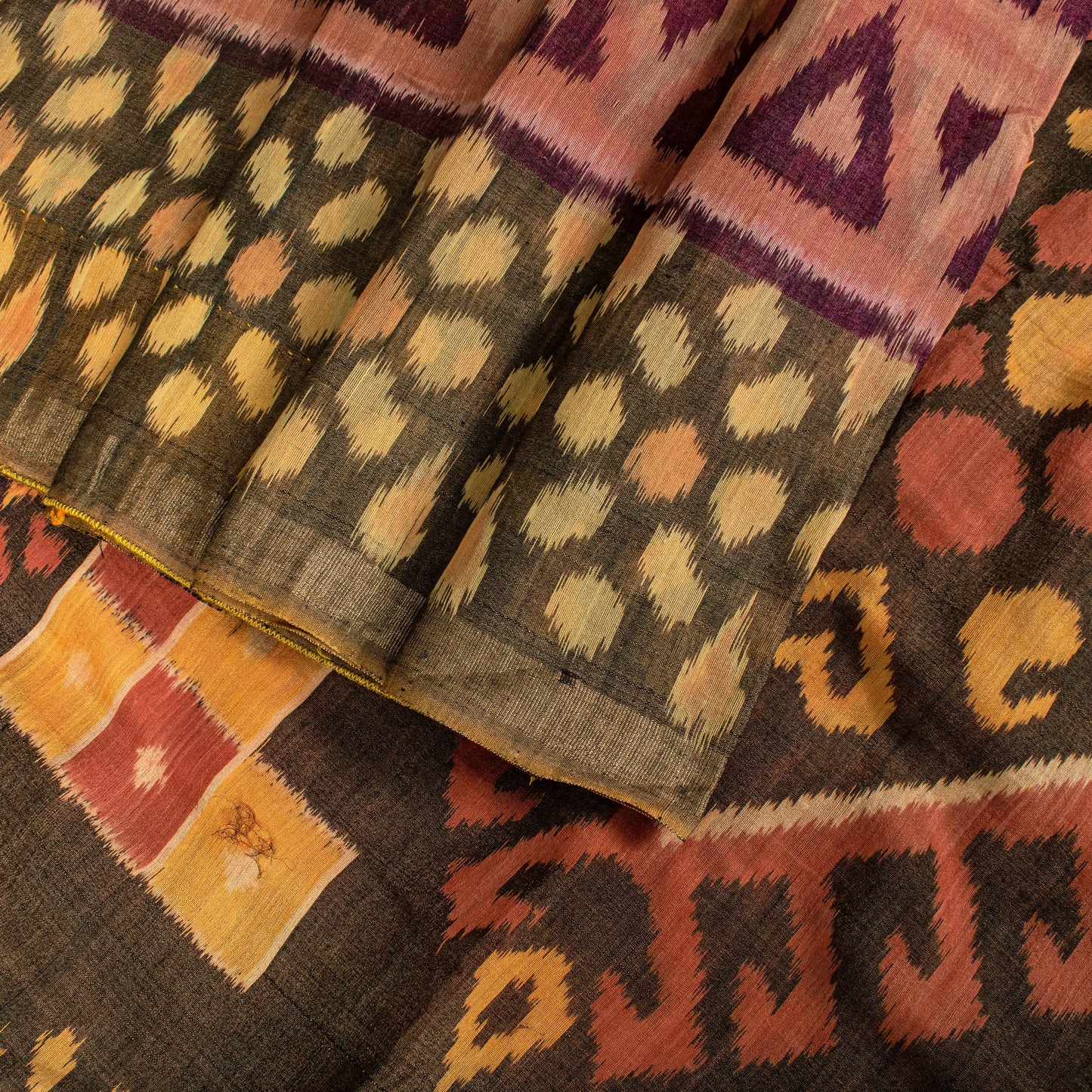 Sanskriti Vintage Brown Soft Cotton Silk Saree Ikat Hand Woven Sambhalpuri 5.5Yd