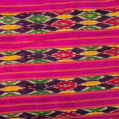 Sanskriti Vintage Pink Soft Pure Silk Saree Ikat Hand Woven Pochampally 5+Yd