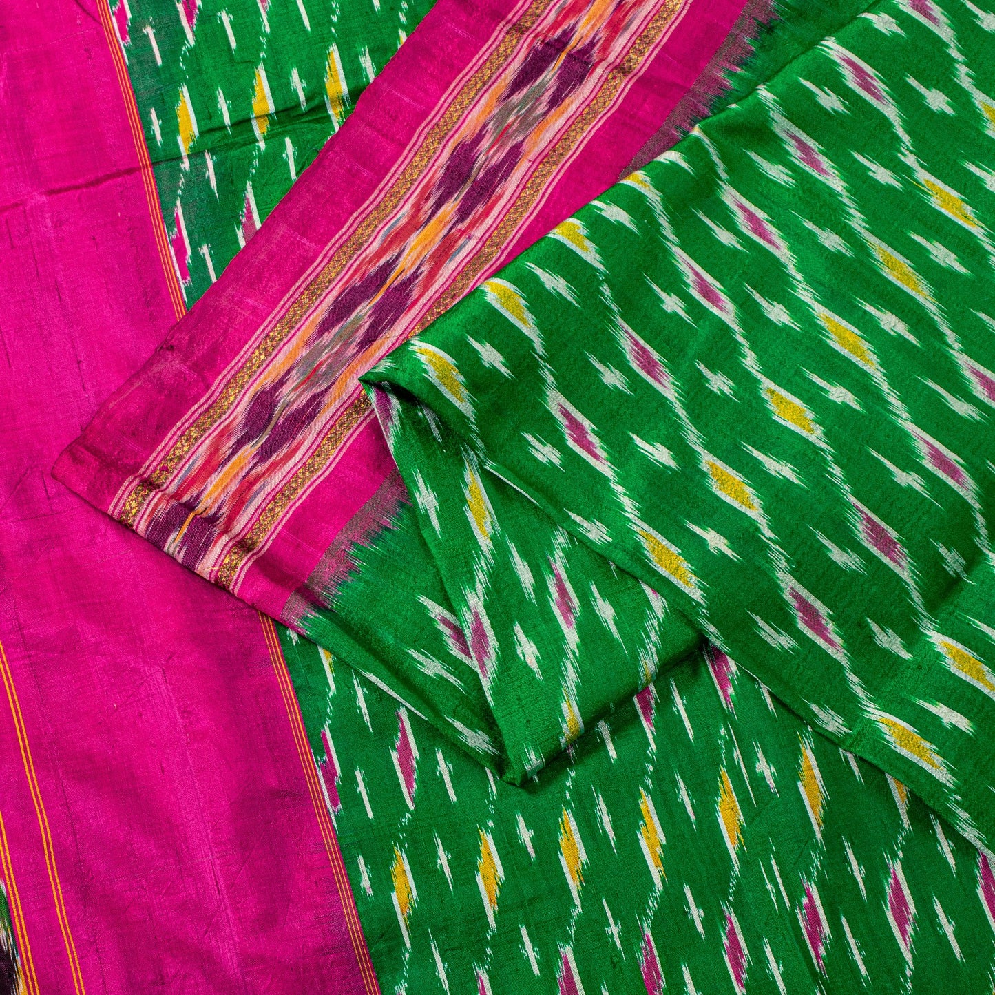 Sanskriti Vintage Pink Soft Pure Silk Saree Ikat Hand Woven Pochampally 5+Yd