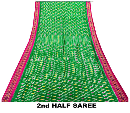 Sanskriti Vintage Pink Soft Pure Silk Saree Ikat Hand Woven Pochampally 5+Yd