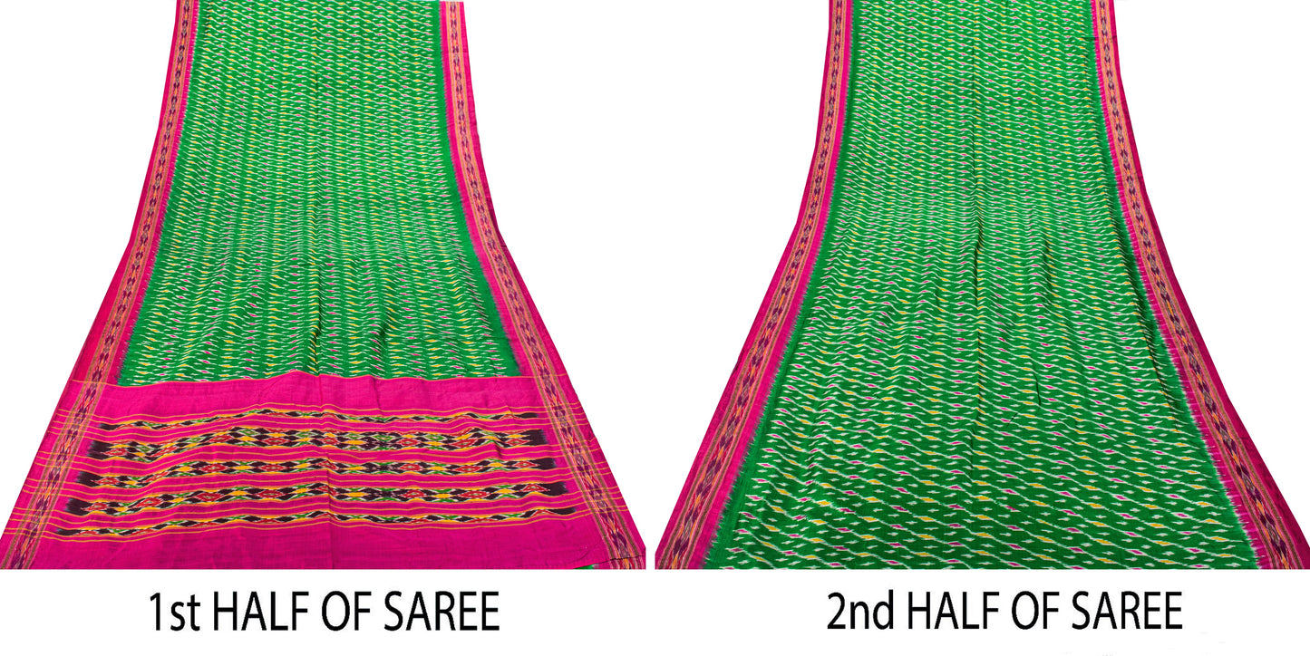 Sanskriti Vintage Pink Soft Pure Silk Saree Ikat Hand Woven Pochampally 5+Yd
