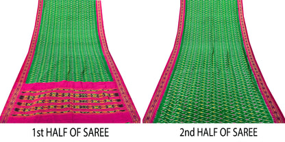 Sanskriti Vintage Pink Soft Pure Silk Saree Ikat Hand Woven Pochampally 5+Yd