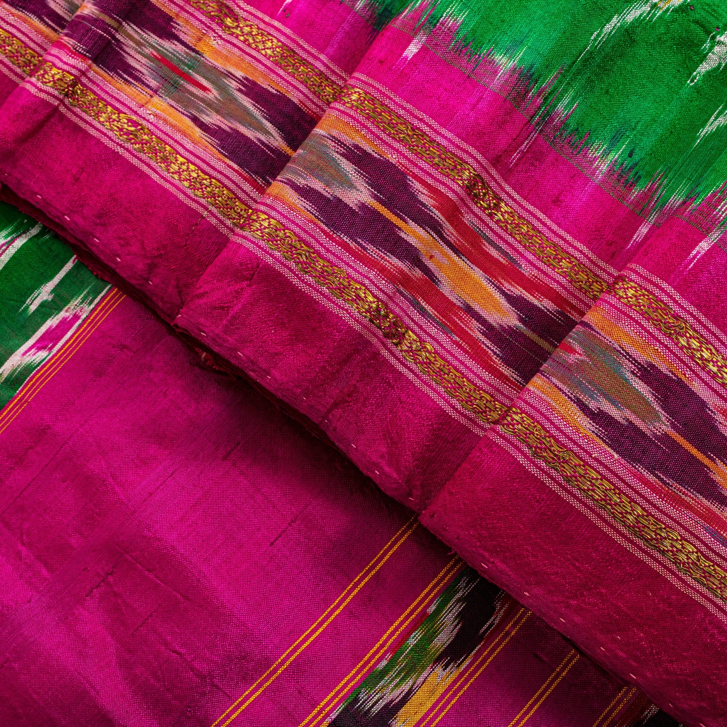 Sanskriti Vintage Pink Soft Pure Silk Saree Ikat Hand Woven Pochampally 5+Yd