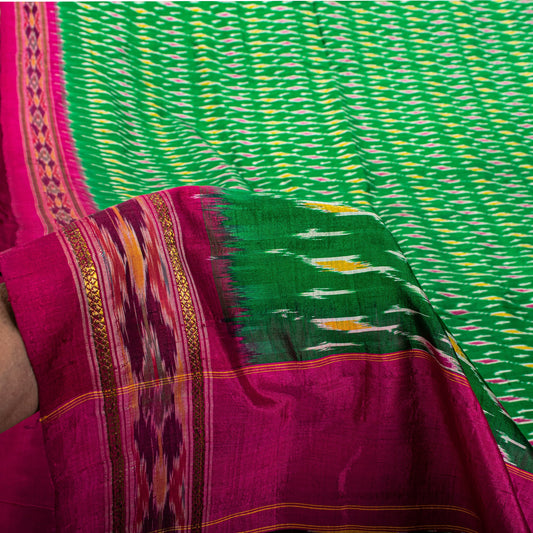 Sanskriti Vintage Pink Soft Pure Silk Saree Ikat Hand Woven Pochampally 5+Yd
