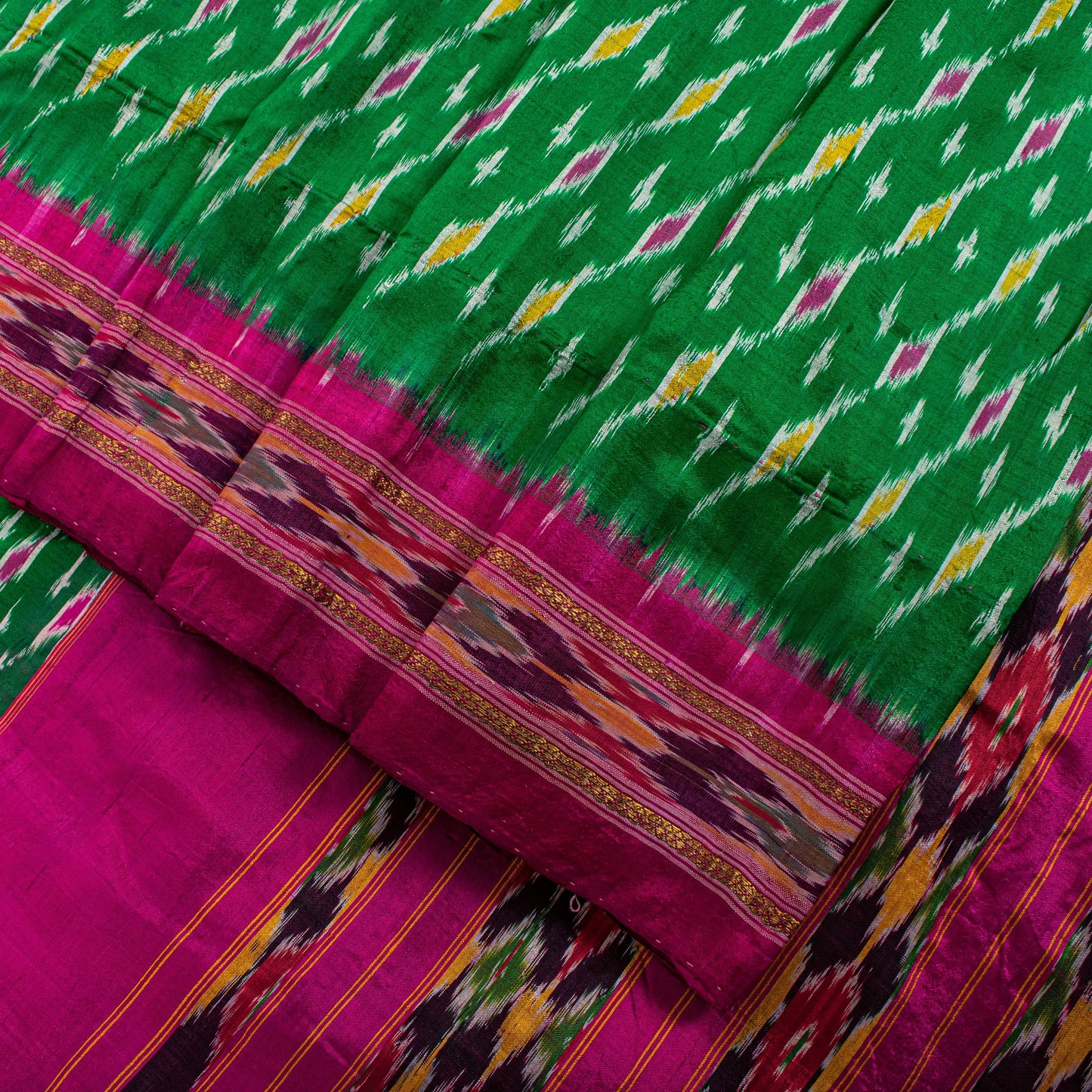 Sanskriti Vintage Pink Soft Pure Silk Saree Ikat Hand Woven Pochampally 5+Yd