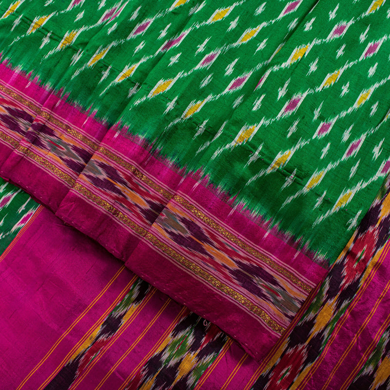 Sanskriti Vintage Pink Soft Pure Silk Saree Ikat Hand Woven Pochampally 5+Yd