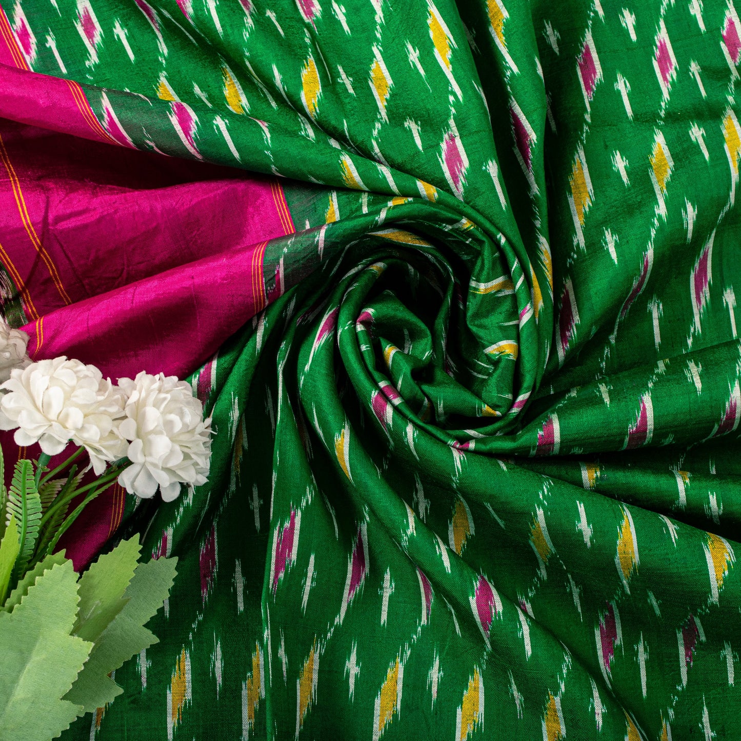 Sanskriti Vintage Pink Soft Pure Silk Saree Ikat Hand Woven Pochampally 5+Yd