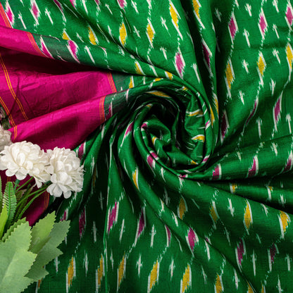 Sanskriti Vintage Pink Soft Pure Silk Saree Ikat Hand Woven Pochampally 5+Yd