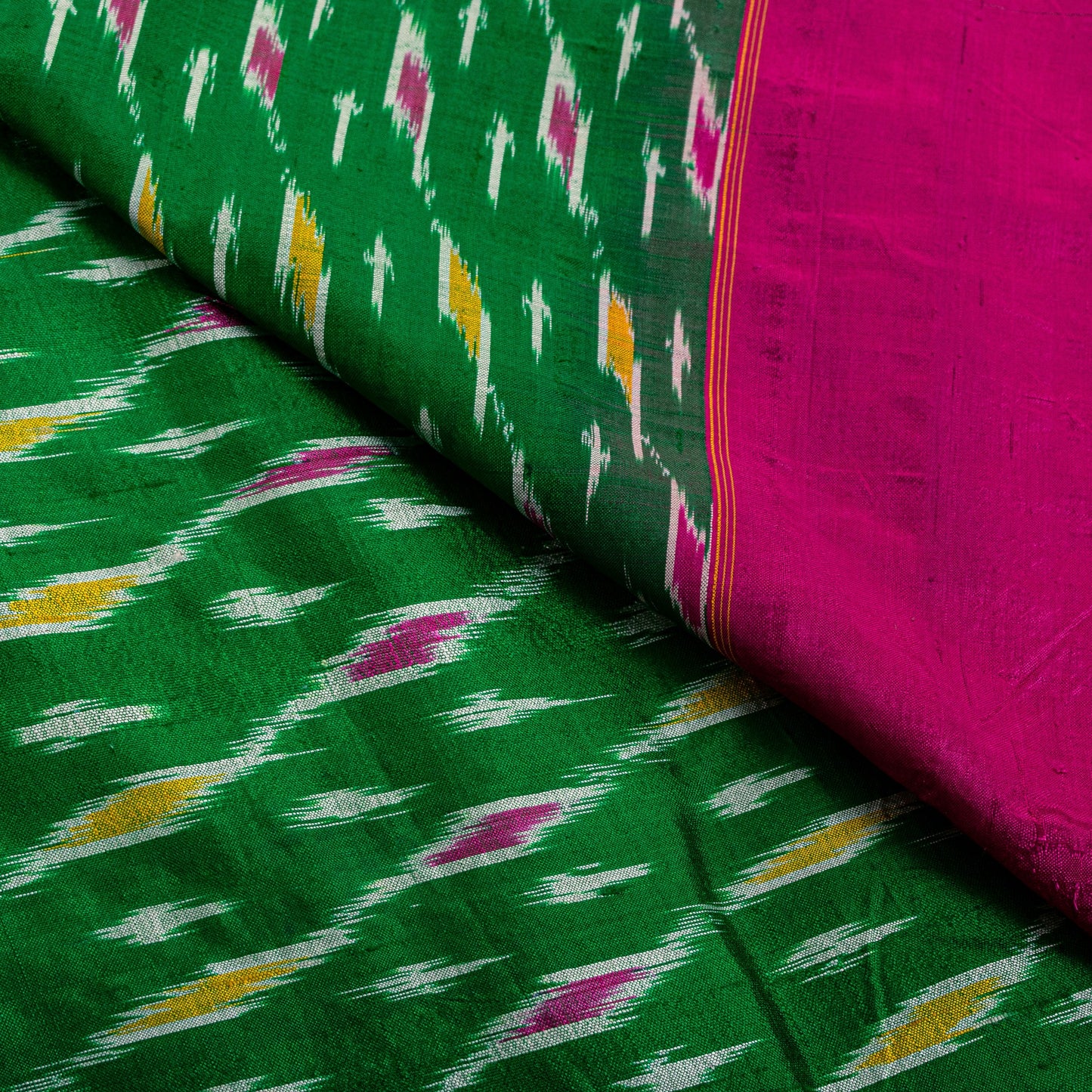 Sanskriti Vintage Pink Soft Pure Silk Saree Ikat Hand Woven Pochampally 5+Yd