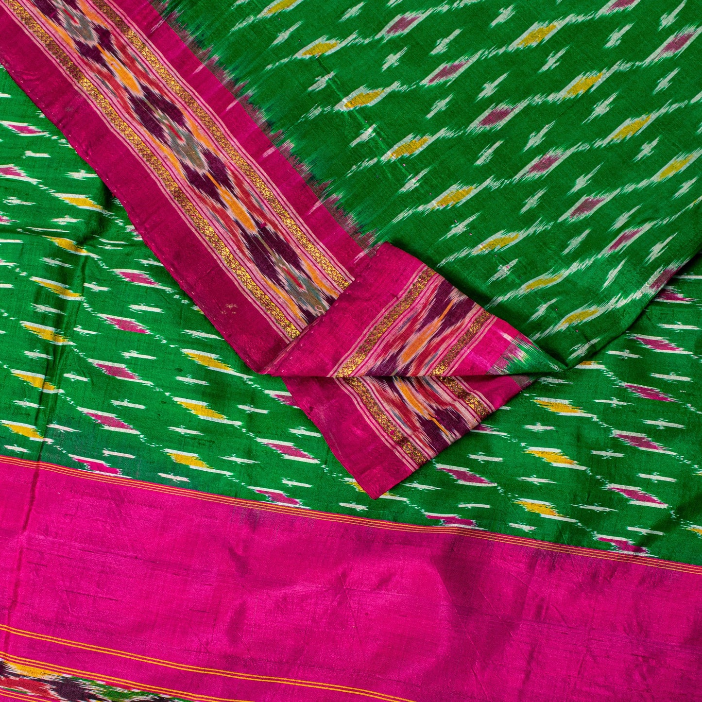 Sanskriti Vintage Pink Soft Pure Silk Saree Ikat Hand Woven Pochampally 5+Yd