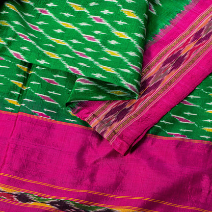 Sanskriti Vintage Pink Soft Pure Silk Saree Ikat Hand Woven Pochampally 5+Yd