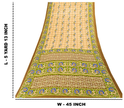 Sanskriti Vintage Soft Yellow Pure Cotton Saree Peacock Ikat Printed 5+Yd Sari
