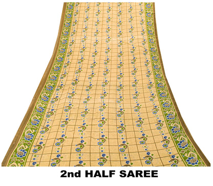 Sanskriti Vintage Soft Yellow Pure Cotton Saree Peacock Ikat Printed 5+Yd Sari
