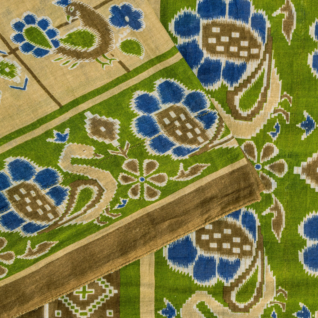 Sanskriti Vintage Soft Yellow Pure Cotton Saree Peacock Ikat Printed 5+Yd Sari