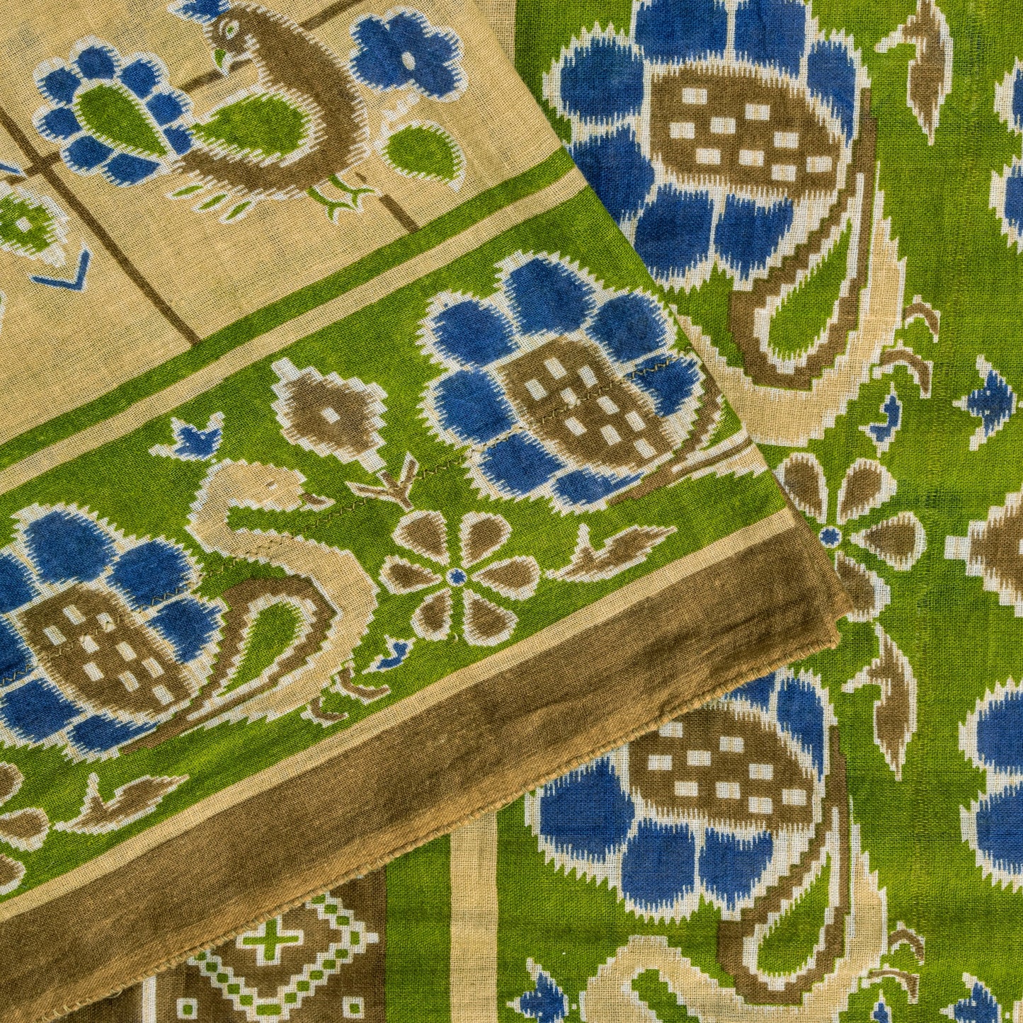 Sanskriti Vintage Soft Yellow Pure Cotton Saree Peacock Ikat Printed 5+Yd Sari