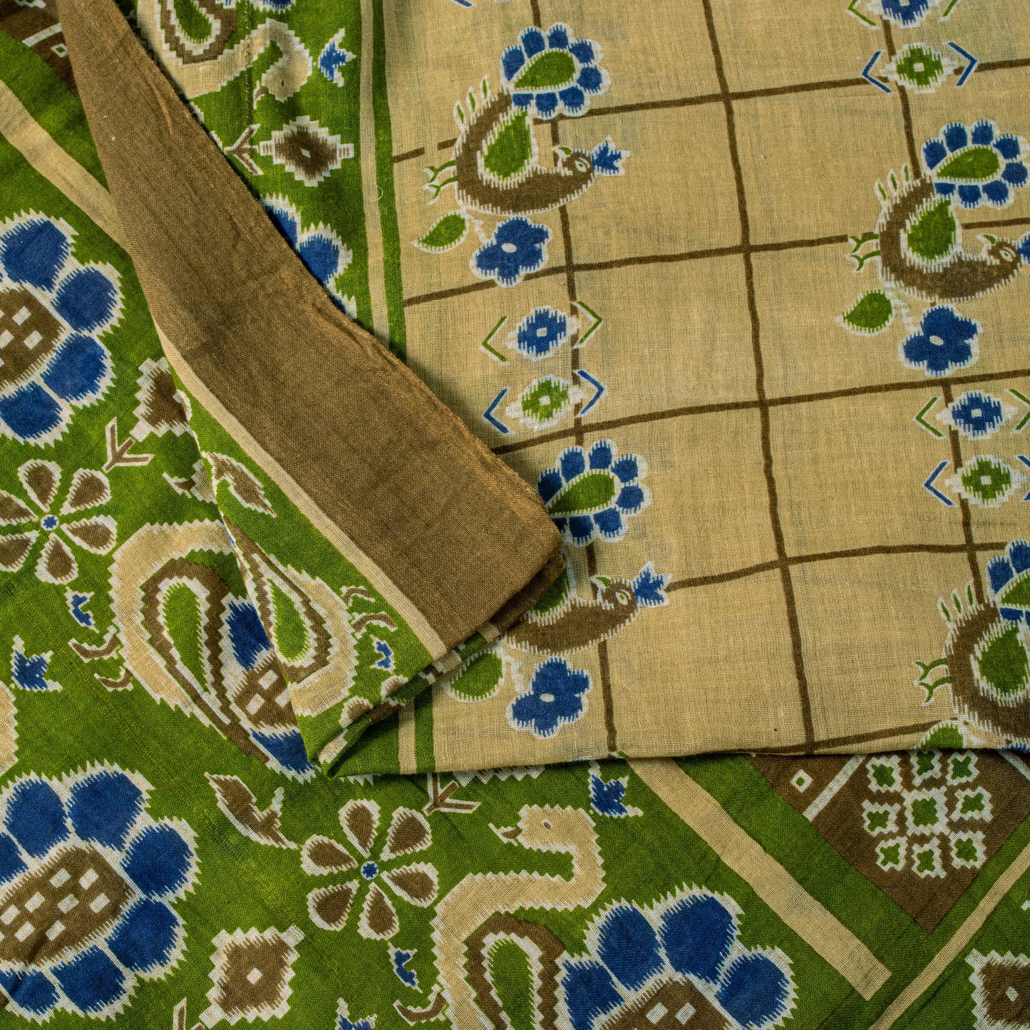 Sanskriti Vintage Soft Yellow Pure Cotton Saree Peacock Ikat Printed 5+Yd Sari