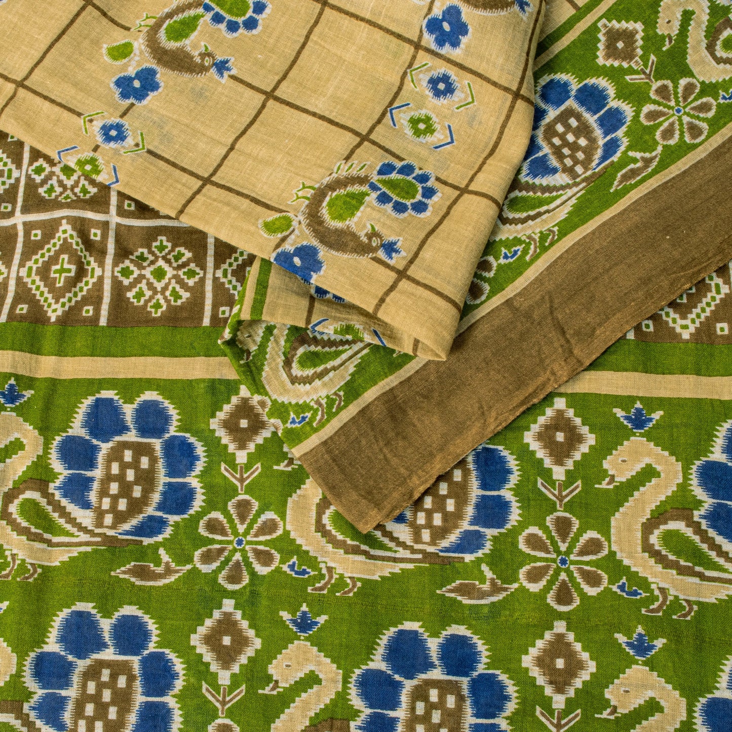 Sanskriti Vintage Soft Yellow Pure Cotton Saree Peacock Ikat Printed 5+Yd Sari