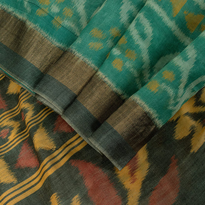 Sanskriti Vintage Soft Green Cotton Silk Saree Patola Ikat Hand Woven 5.5Yd Sari
