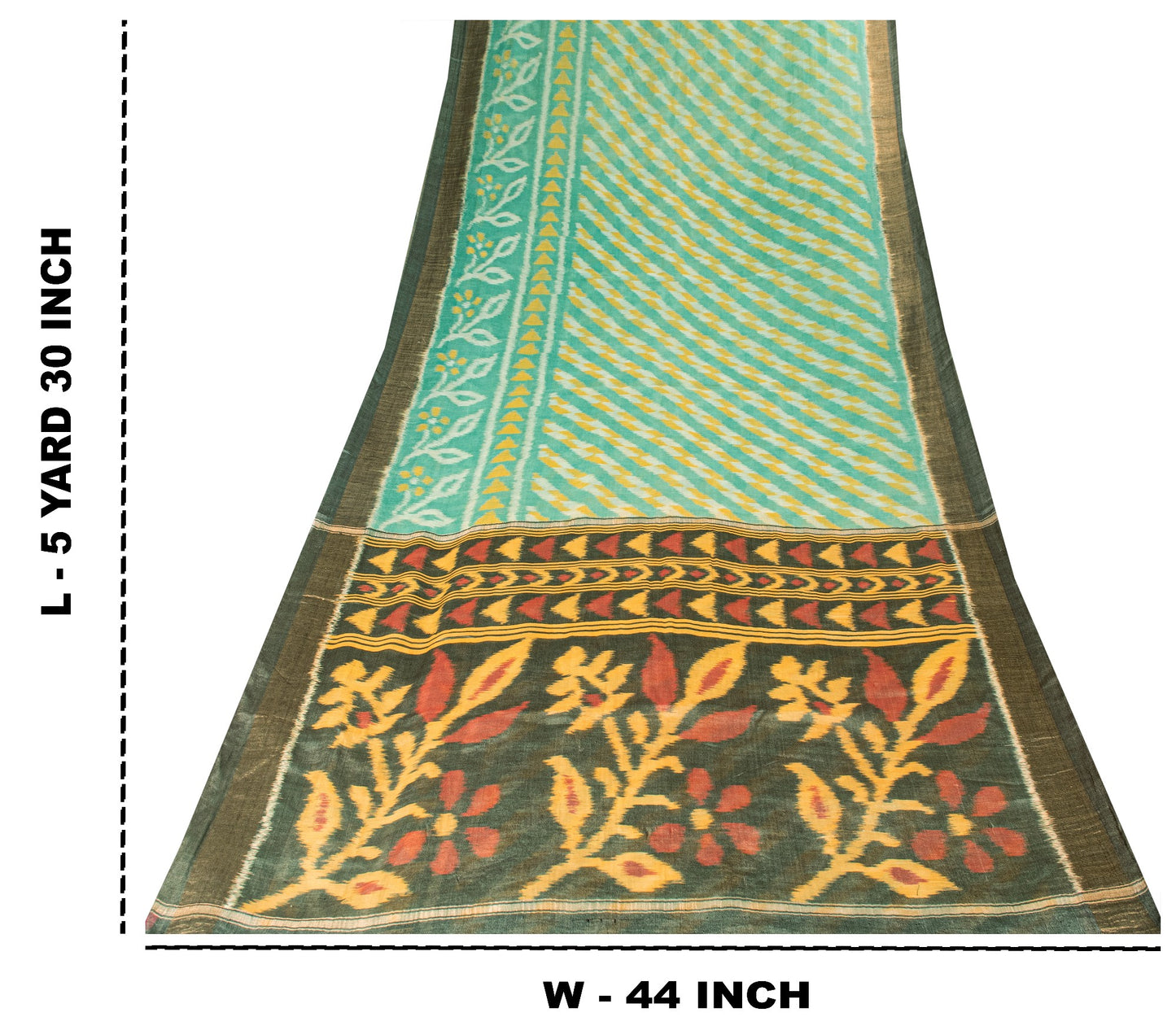 Sanskriti Vintage Soft Green Cotton Silk Saree Patola Ikat Hand Woven 5.5Yd Sari