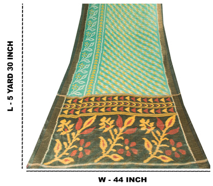 Sanskriti Vintage Soft Green Cotton Silk Saree Patola Ikat Hand Woven 5.5Yd Sari
