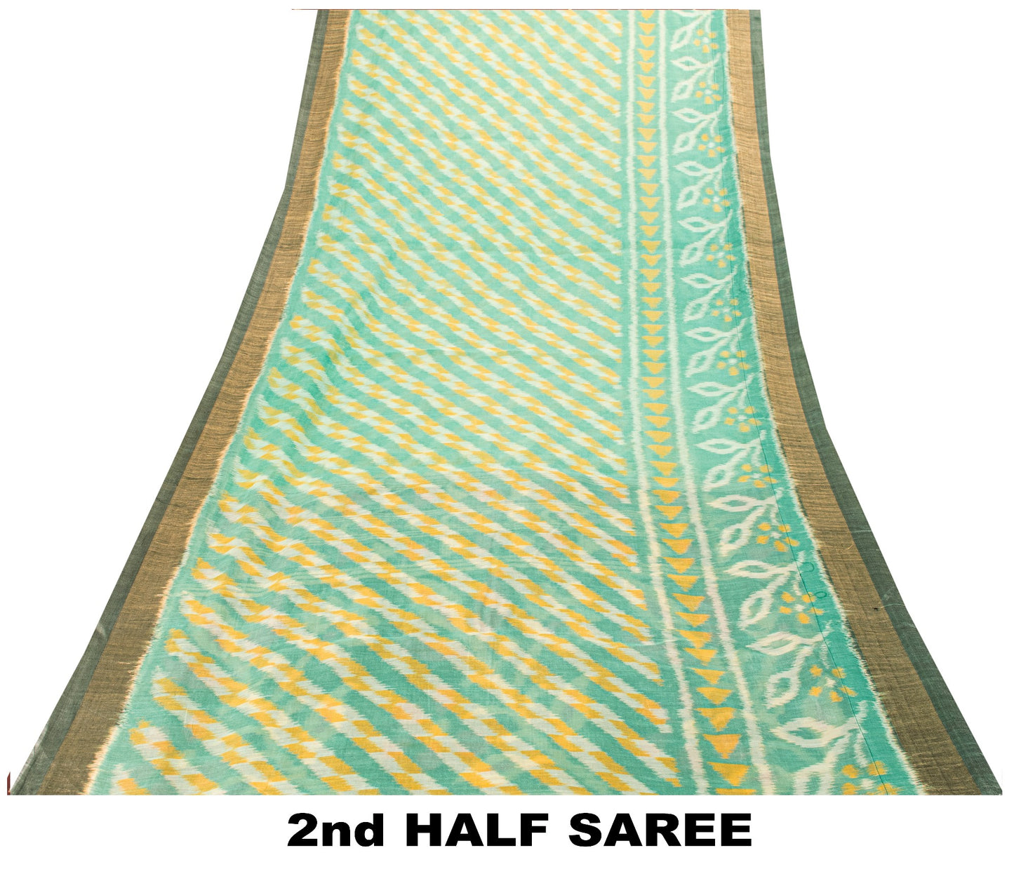 Sanskriti Vintage Soft Green Cotton Silk Saree Patola Ikat Hand Woven 5.5Yd Sari