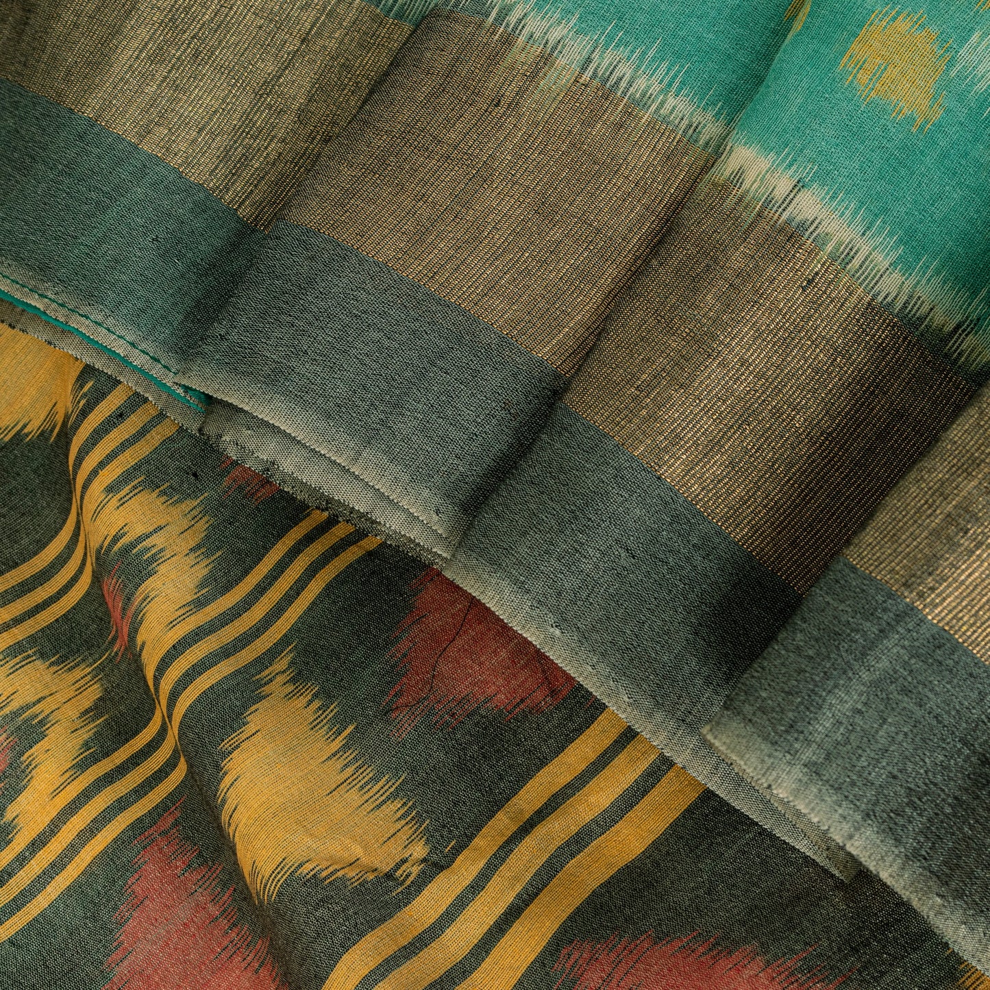 Sanskriti Vintage Soft Green Cotton Silk Saree Patola Ikat Hand Woven 5.5Yd Sari