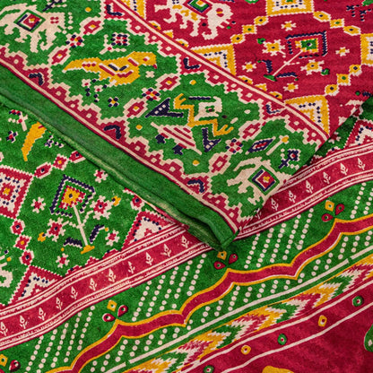 Sanskriti Vintage Red Pure Silk Saree Double Ikat Hand Woven Patan Patoal 6+Yd