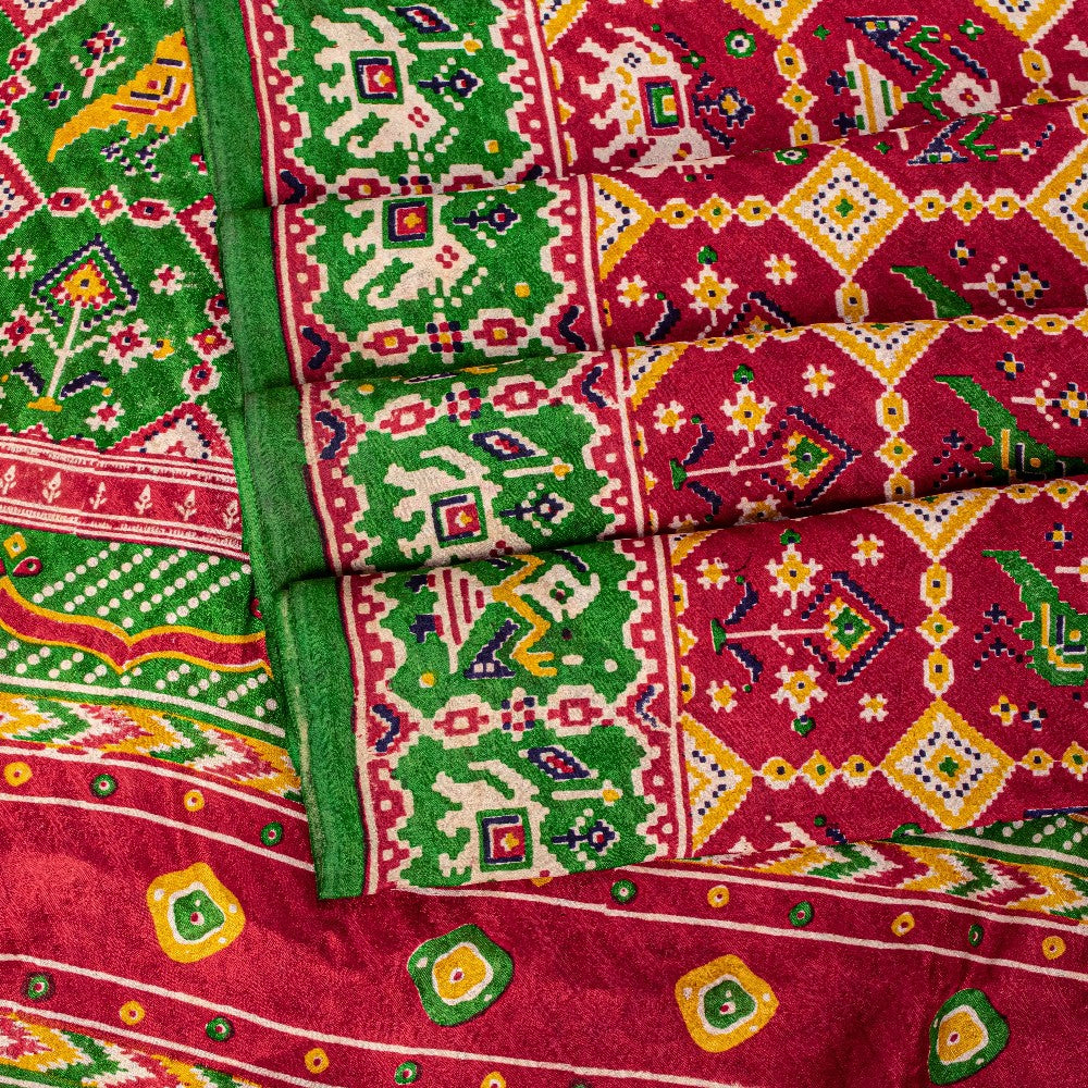 Sanskriti Vintage Red Pure Silk Saree Double Ikat Hand Woven Patan Patoal 6+Yd