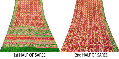 Sanskriti Vintage Red Pure Silk Saree Double Ikat Hand Woven Patan Patoal 6+Yd