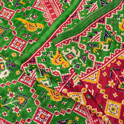 Sanskriti Vintage Red Pure Silk Saree Double Ikat Hand Woven Patan Patoal 6+Yd