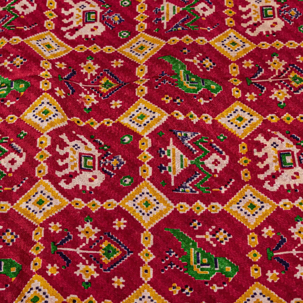 Sanskriti Vintage Red Pure Silk Saree Double Ikat Hand Woven Patan Patoal 6+Yd