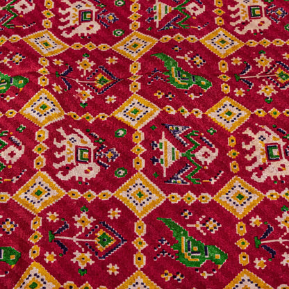 Sanskriti Vintage Red Pure Silk Saree Double Ikat Hand Woven Patan Patoal 6+Yd