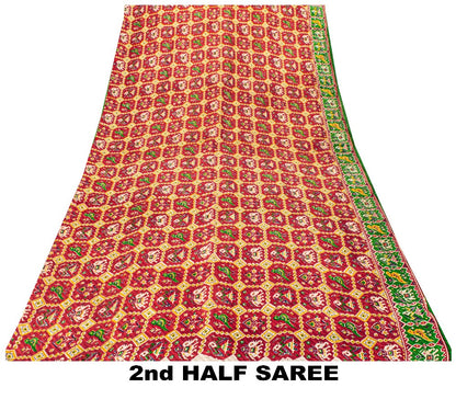 Sanskriti Vintage Red Pure Silk Saree Double Ikat Hand Woven Patan Patoal 6+Yd