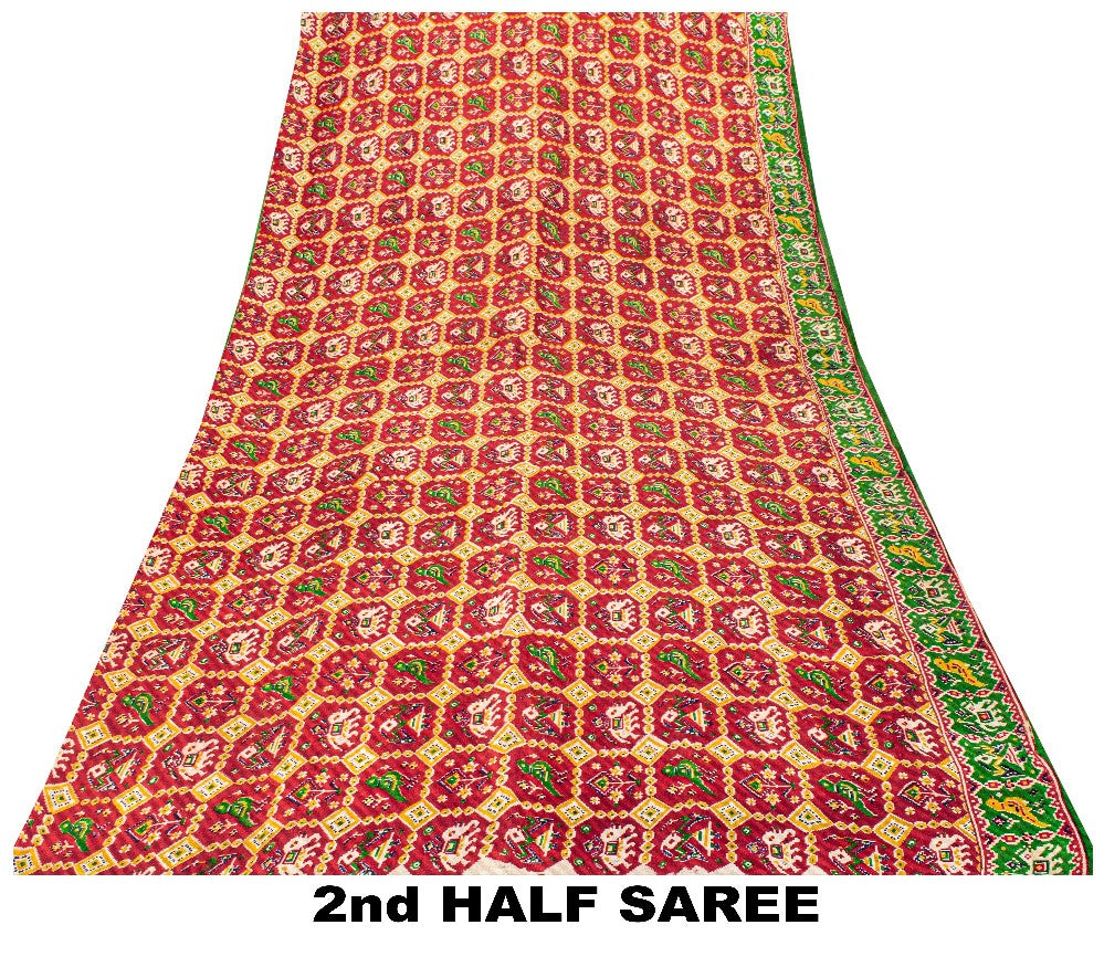 Sanskriti Vintage Red Pure Silk Saree Double Ikat Hand Woven Patan Patoal 6+Yd