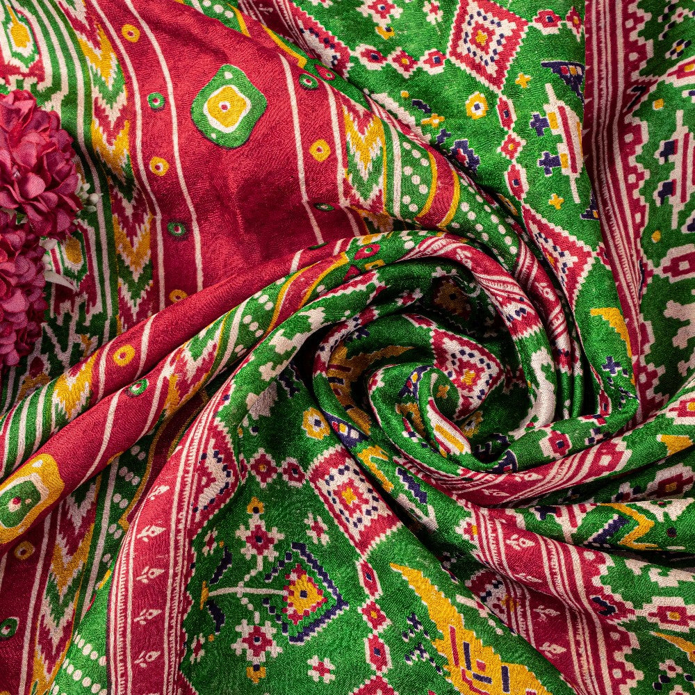 Sanskriti Vintage Red Pure Silk Saree Double Ikat Hand Woven Patan Patoal 6+Yd