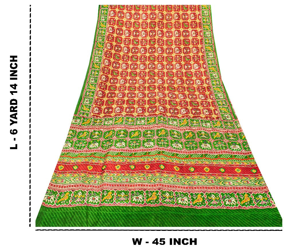 Sanskriti Vintage Red Pure Silk Saree Double Ikat Hand Woven Patan Patoal 6+Yd
