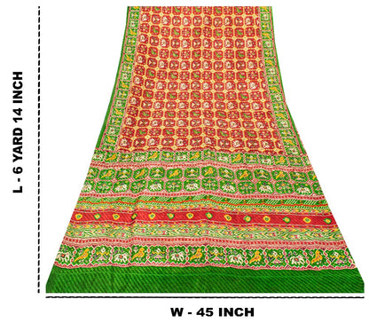 Sanskriti Vintage Red Pure Silk Saree Double Ikat Hand Woven Patan Patoal 6+Yd