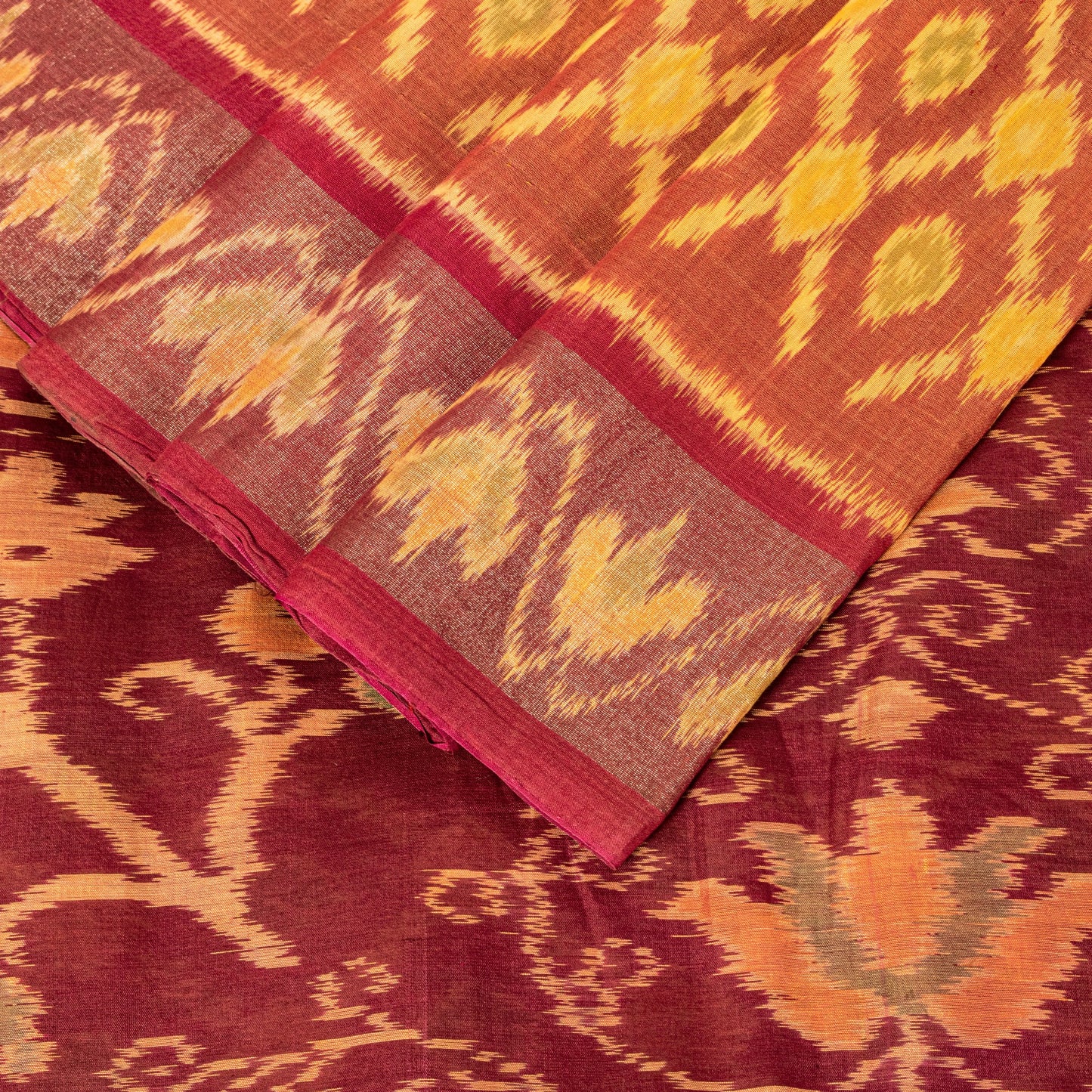 Sanskriti Vintage Soft Red Cotton Silk Saree Patan Patola Ikat Printed 5+Yd Sari