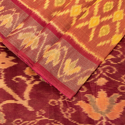 Sanskriti Vintage Soft Red Cotton Silk Saree Patan Patola Ikat Printed 5+Yd Sari