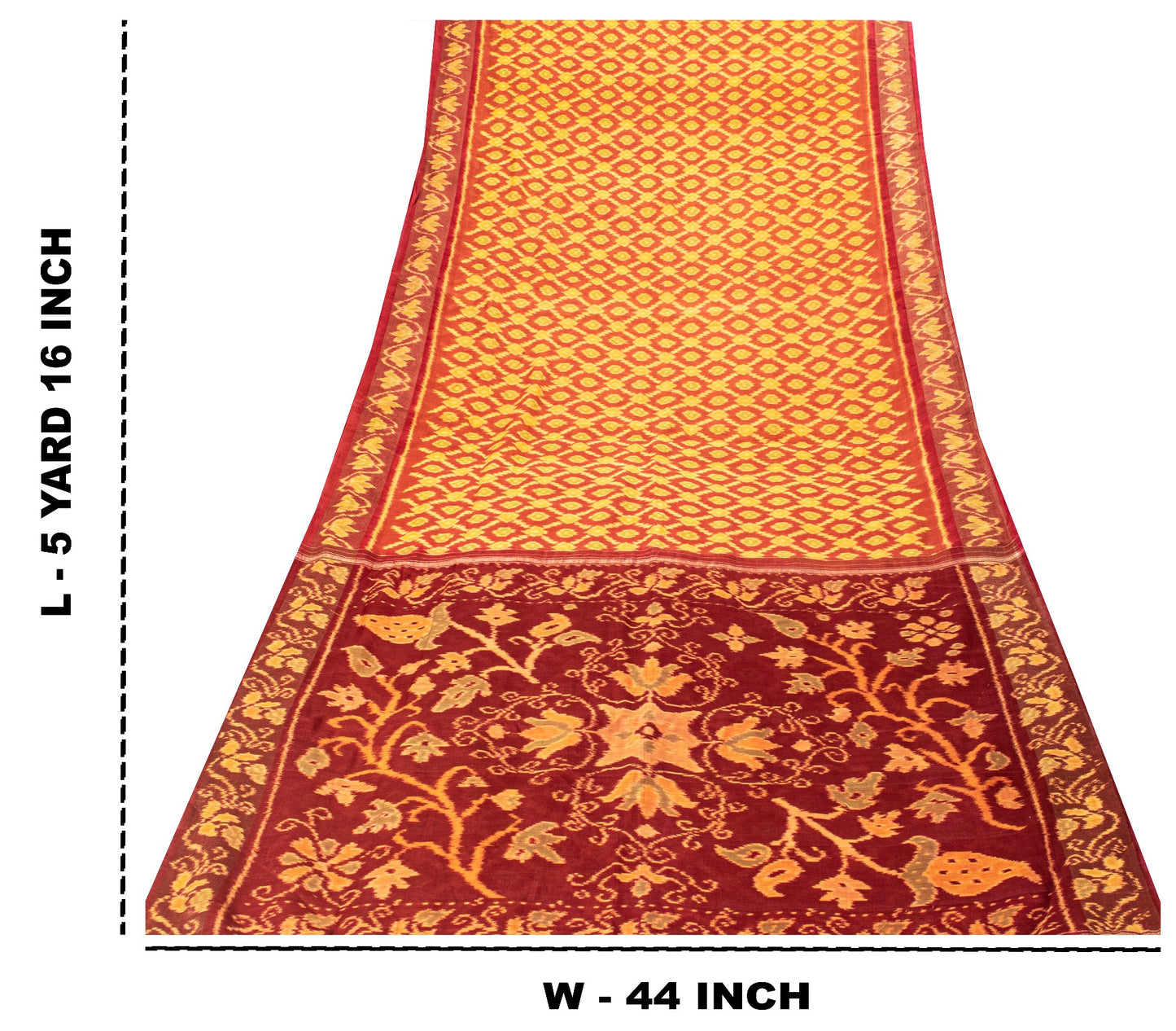Sanskriti Vintage Soft Red Cotton Silk Saree Patan Patola Ikat Printed 5+Yd Sari