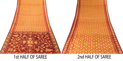 Sanskriti Vintage Soft Red Cotton Silk Saree Patan Patola Ikat Printed 5+Yd Sari