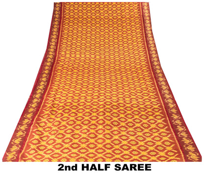 Sanskriti Vintage Soft Red Cotton Silk Saree Patan Patola Ikat Printed 5+Yd Sari