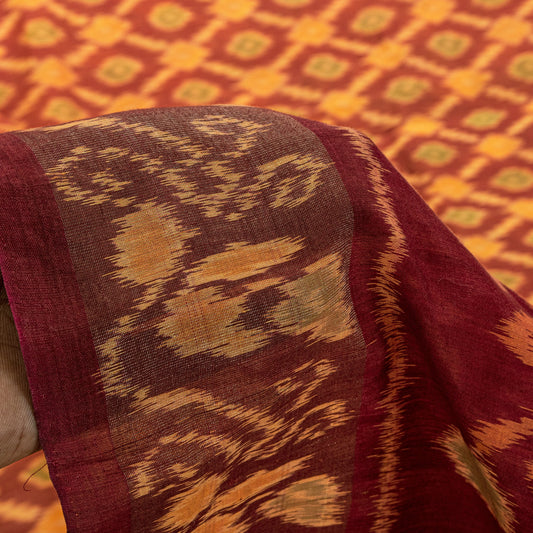 Sanskriti Vintage Soft Red Cotton Silk Saree Patan Patola Ikat Printed 5+Yd Sari