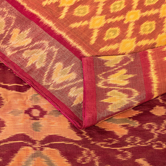 Sanskriti Vintage Soft Red Cotton Silk Saree Patan Patola Ikat Printed 5+Yd Sari