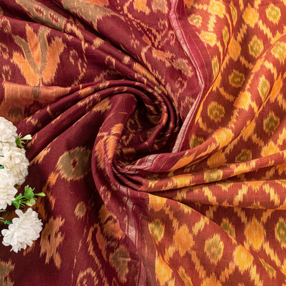 Sanskriti Vintage Soft Red Cotton Silk Saree Patan Patola Ikat Printed 5+Yd Sari