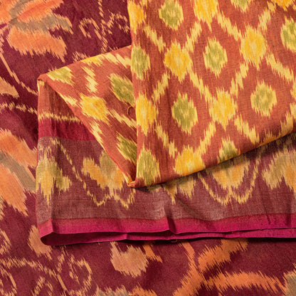 Sanskriti Vintage Soft Red Cotton Silk Saree Patan Patola Ikat Printed 5+Yd Sari